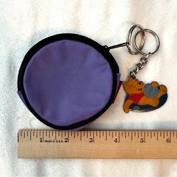 Vintage Disney Winnie Pooh Keychain Zipper Coin Purse Purple Pouch & Key Chain - Picture 4 of 7